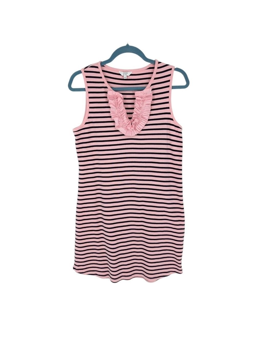 Crown & Ivy Womens Striped Mini Dress Sleeveless 100% Cotton Pink Small